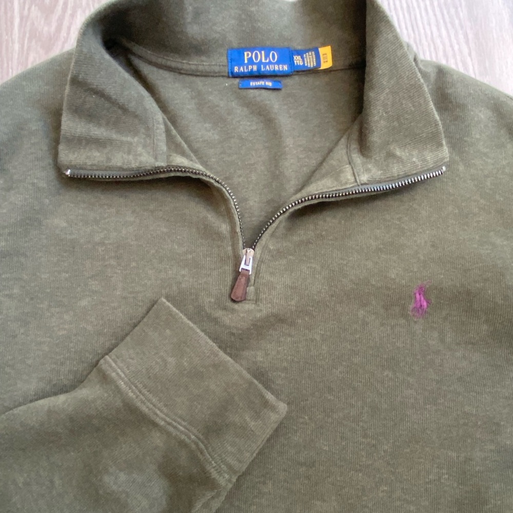 Polo Ralph Lauren Men Olive Green Quarter-Zip Pullover Size XXL old money gold